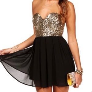 Windsor Strapless Gold and Black Mini Dress